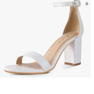 Amazon Ankis White Open Toe Ankle Strap Chunky Heels 2.72 inches (Size: 6.5)